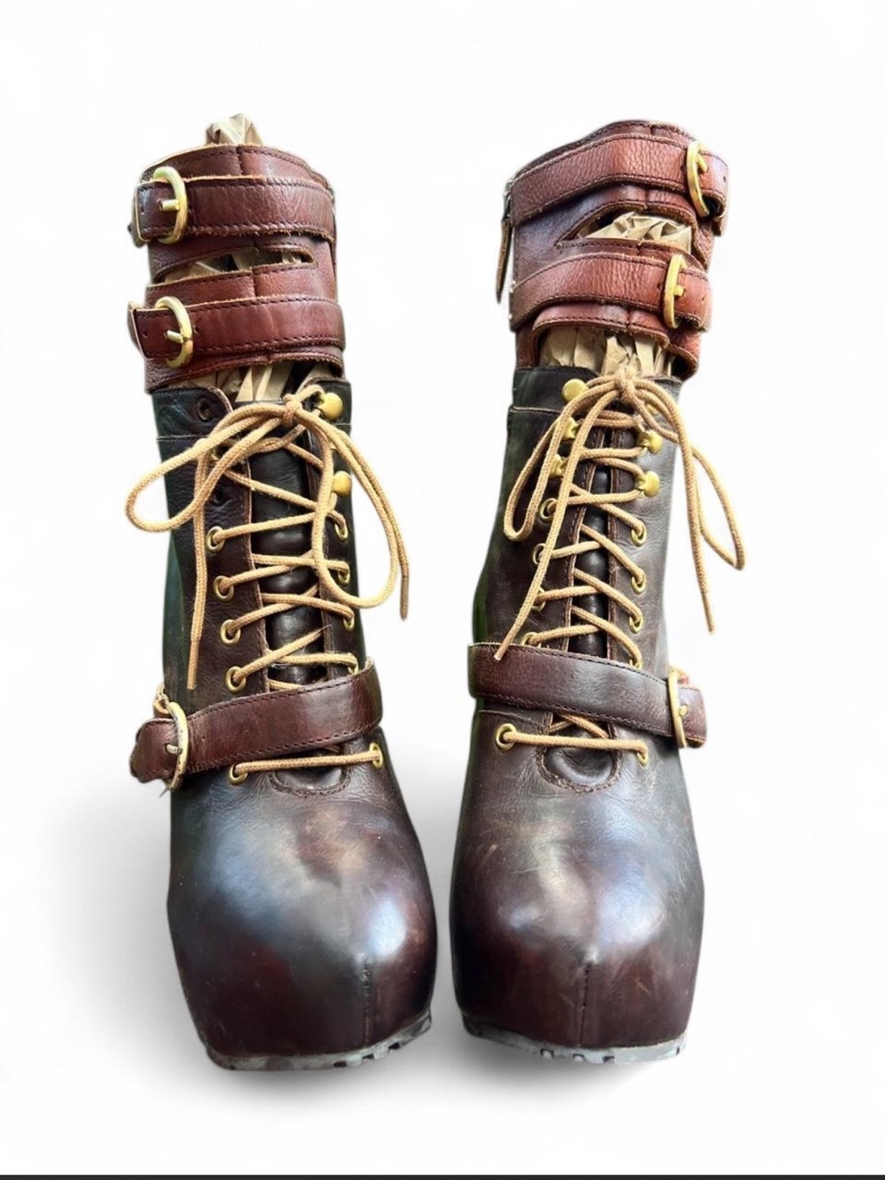 Miista Brown Leather Lace-Up Andee Platform Boots with Buckle Straps - Picture 5 of 8